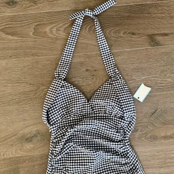 Draper James RSVP Preppy Gingham Swimsuit Ruched Halter Xsmall NEW - Picture 8 of 11